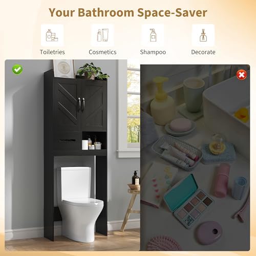 Garvee Over the Toilet Storage Cabinet with Adjustable Shelf, Black - Image 6