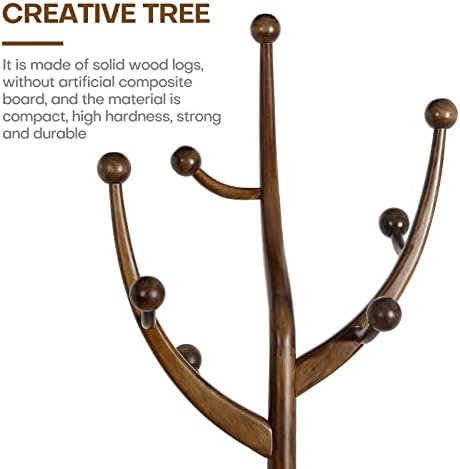 Bekrvio Coat Rack Freestanding Wood Coat Tree Rack with 8 Hooks, Walnut - Image 4