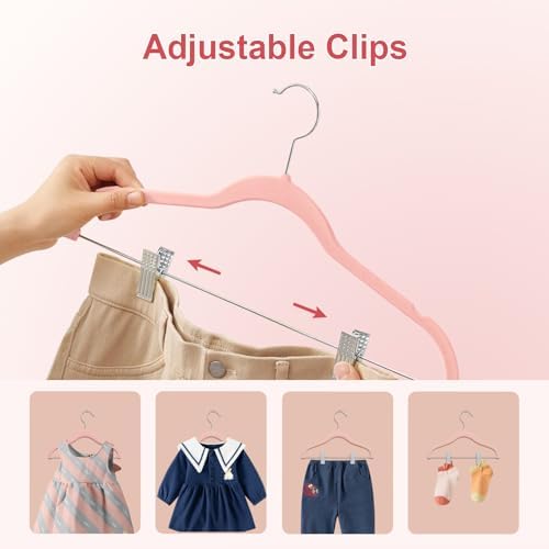 Baby Velvet Hangers with Clips Non-Slip for Clothes Pink 24 Pack - Image 4