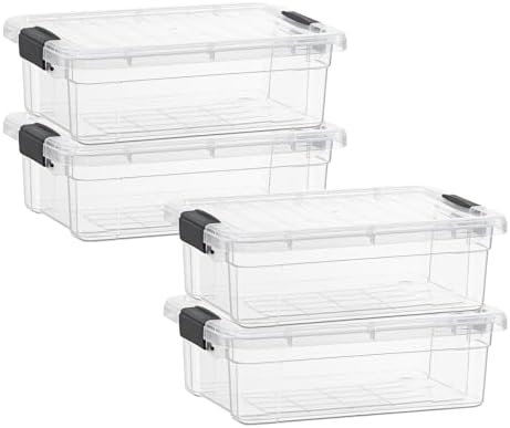 Superio 7.4 Quart Clear Plastic Storage Bin with Lid, Stackable Organizer Box, BPA-Free Storage Container for Home, Garage, School & Office, 4 Pack by Superio