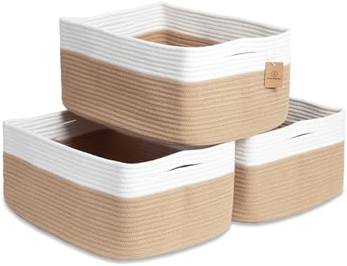 NaturalCozy Storage Baskets 16.8”x13”x7.6” Cotton Rope Woven Baskets for Organizing 3-Pack | Toy Storage Bins | Basket for Shelves, Laundry, Blanket, Clothes, Closet, Kitchen, Bathroom, Gifts by NaturalCozy