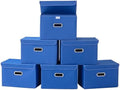 STOREONE Fabric Storage Cube Bins Foldable Organizer Container Collapsible Basket with Lids and Metal Handles, for Home, Bedroom, Closet 6 Pcs (Dark Blue) by STOREONE