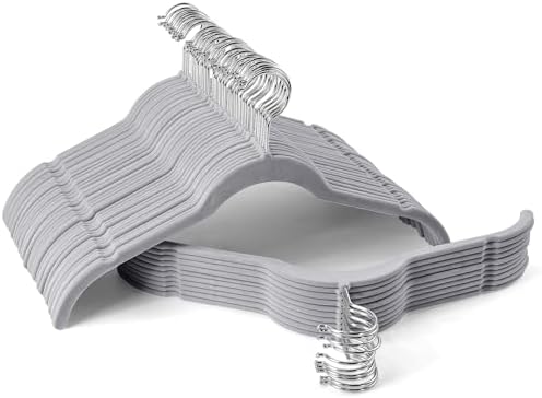 Sishynio Velvet Hangers 50 Pack, Non-Slip Slim Felt Clothes Hangers Gray by Sishynio