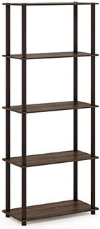 Furinno TURN-N-TUBE Storage Shelves, 5-Tier Book Shelf, Corner Shelf, Toolless Open Shelves, for Organization and Storage, Living Room, Garage, Home Office, Walnut - Image 6