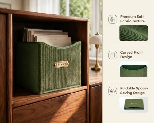 Corduroy Cube Storage Bin 10.2", Fabric Cube Organizer, Green, 6 Pack - Image 4