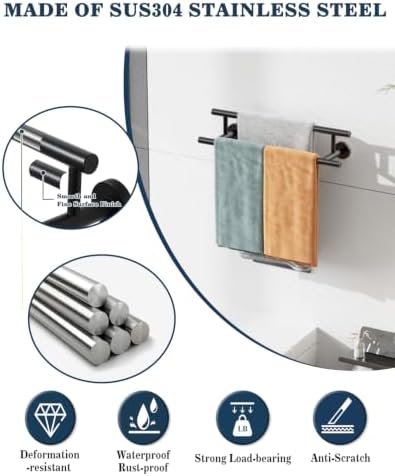 Alise Double Towel Bar Black,16" Towel Racks for Bathroom Wall Mounted - Image 4