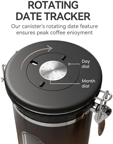 Veken Coffee Canister with Window, Airtight Stainless Steel Container,Date Tracker, Kitchen Food Storage Jars for Beans, Ground, Espresso, Rice,Tea,Sugar, Cereal, Gifts, Scoop,Copper, 22OZ (Pack of 2) - Image 4