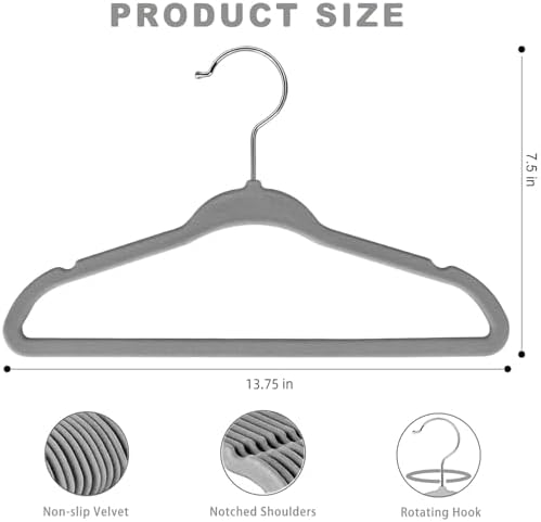 BAGAIL 50 Pack Kids Velvet Hangers 14 Inches Children's Clothes Hangers Non-Slip Baby Hangers for Infant/Toddler (Grey) - Image 2