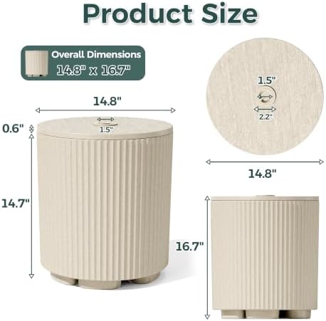 Umbrella Stand Side Table with 1.5 Inch Hole, 2 Pack, Beige - Image 3