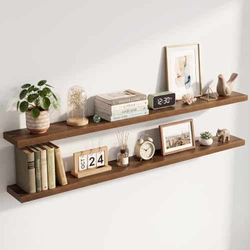 72 Inch Floating Shelves for Wall 2 Pack, Wood Wall Bathroom Shelves by RICHFOCUS