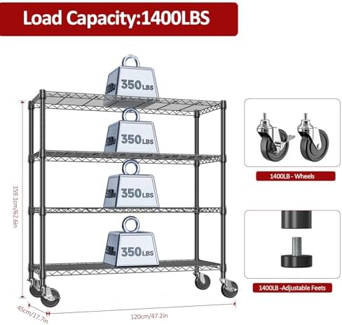 IZEUK 4-Tier Adjustable Heavy Duty Metal Storage Shelving Unit, Wide Utility Rack Organizer for Garage, Kitchen, Office, Basement, Warehouse (Black, 15.7" D x 33.5" W x 70.5" H) - Image 3