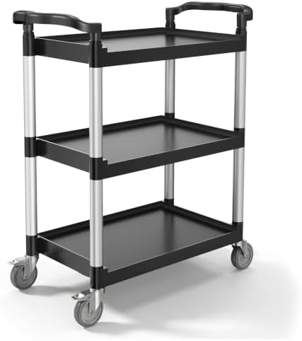 VEVOR Utility Cart, 300 lbs Load Capacity, 3-Tier Utility Plastic Cart with 360° Swivel Wheels (2 with Brakes), 24.4 x 16.1-inch Food Service Cart for Warehouse, Office, Home, Restaurant, Kitchen by VEVOR