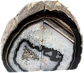 JIC Gem Black Agate Geode Bookends Heavy Duty Book Stoppers Anti-Slip6-8lbs by JICGem%C2%AE