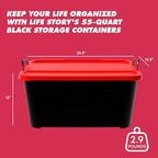Life Story 6 Pack Heavy Duty Stackable Storage Bin, 55 Quart Home Organizer, Versatile Lightweight Locking Bins with Carrying Handles, Black/Red - Image 3
