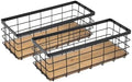 TIEYIPIN Farmhouse Small Metal Wire Storage Basket Bin, Rustic Home Storage Organizer with Wooden Bottom for Kitchen, Cabinets, Bathroom Counter, Pantry, Garage, Laundry Room - Black (2 Pack) by TIEYIPIN