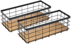 TIEYIPIN Farmhouse Small Metal Wire Storage Basket Bin, Rustic Home Storage Organizer with Wooden Bottom for Kitchen, Cabinets, Bathroom Counter, Pantry, Garage, Laundry Room - Black (2 Pack) by TIEYIPIN