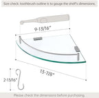 KES Glass Corner Shelf with Hooks 18/8 Stainless Steel, Tempered Glass Bathroom Corner Shelf with Rail, Shower Glass Shelf 3 Pack Wall Mounted, Brushed Finish, BGS2101A-2-P3 - Image 2