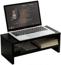 Wooden Monitor Stand Riser, 2-Tier Desk Shelf with Storage Organizer, Ergonomic Computer Stand, Storage Organizer for Laptop, Computer, Black, 15.7 Inch by BringYouALifeAsBeautiful