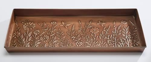 HF by LT Butterfly Garden Pattern Metal Boot Tray, 30 x 13 inches, Antique Copper Finish - Image 2