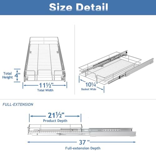 LOVMOR Pull Out Cabinet Organizer 11½" W x 21½" D, Kitchen Cabinet Pull Out Shelves Slide Out Storage - Image 3