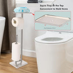 Toilet Paper Holder with Tray At the Top, Heavy-Weighted Stainless Steel Base No Wobbly, Freestanding Toilet Paper Rolls Stand, Hold Extra 3 Paper Rolls On the Base (Brushed Nickel) - Image 2