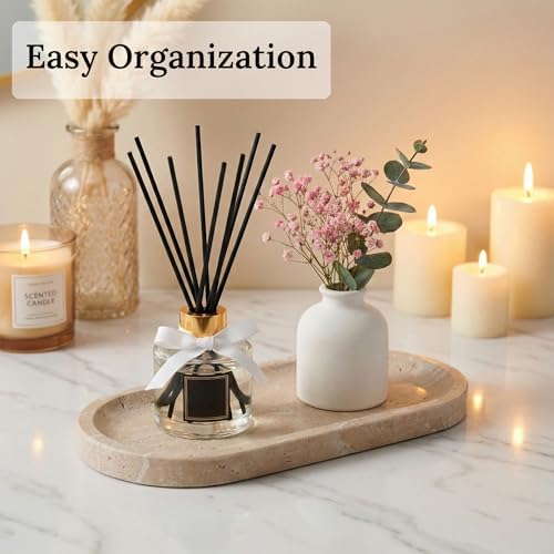 Travertine Vanity Tray for Bathroom Counter, 10"x5" Natural Marble Tray, Hand Polished, Perfume Organizer with Non-Slip Base, Candles, Stone Jewelry Dish (Travertine Beige, 9.8X4.7) - Image 4