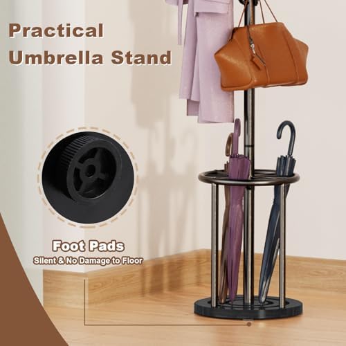 Coat Rack Freestanding, Coat Rack Stand with Umbrella Holder, Coat Tree, Coat Hanger Stand with 12 Hooks for Clothes Bag Hats, Hat Rack Hall Tree Coat Hanger Umbrella Stand for Entryway - Image 5