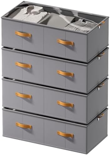 4 Pack Under Bed Storage Bins,10 Inch Tall, Light Gray, 31.5x15.8x10 inch by FHSQX