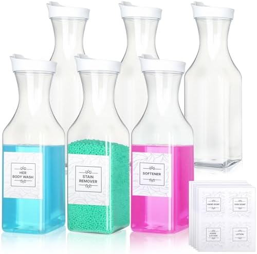 VZZNN 6 Pack Laundry Detergent Dispenser 53 oz Laundry Soap Dispenser with 20 Label Laundry Room Organization for Liquid Powder Bleach Scent Booster Beads by VZZNN