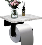 Toilet Paper Holder with Natural Marble Shelf for Bathroom Washroom,Wall Mounted Tissue Holder Suitable for Mega Rol(Middle 7.87 * 4.72 in, Matte Black) by Nodafuer