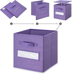 13x13x13 storage cube bins(Set of 8) Fabric storage cubes with 8 Labels Window Cards & a Pen, storage cubes 13x13, Collapsible 13 inch cube storage bins, Cubby Organizer Boxes, Purple - Image 4