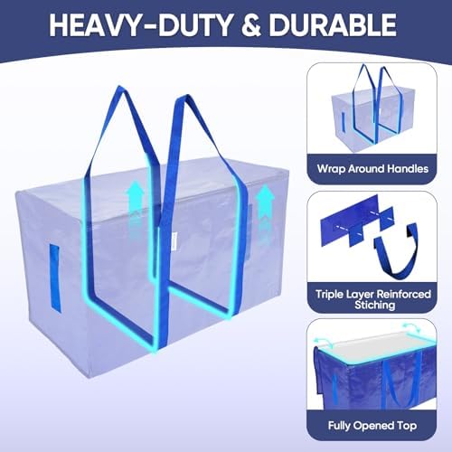 TICONN 12 Pack Extra Large Moving Bags Heavy Duty with Zippers & Carrying Handles, Durable Storage Bags Moving Boxes for Closet Organizers and Storage (12 Pack, Blue) - Image 2