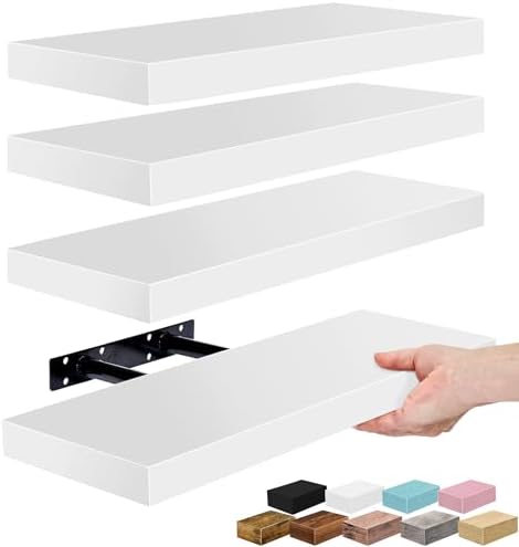 Sorbus 16 Inch Floating Shelves for Wall (4 Pack, White) by Sorbus