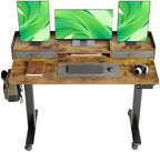 Claiks Standing Desk with Drawers & Wheels, 2 Height Shelf 55" Rustic Brown by CLAIKS