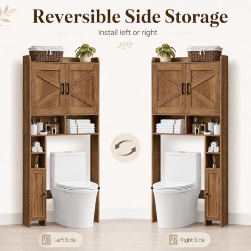 Homhedy Wooden Over The Toilet Storage Cabinet, Rustic Walnut - Image 5
