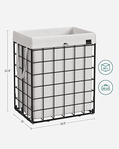 SONGMICS Laundry Hamper, 23.8 Gal. (90L) Laundry Basket, Collapsible Clothes Hamper, Black and White ULCB190W01 - Image 5