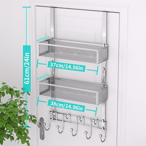HapiRm Over The Door Hanger with Coat Hooks and 2 Baskets, Rustproof & Waterproof Over The Door Hooks, Storage Organizer for Hats, Bathroom, Kitchen, Bedroom - Brushed Nickel - Image 5