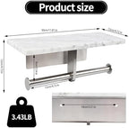 Toilet Paper Holder with Natural Marble Shelf for Bathroom Washroom,Wall Mounted Tissue Holder Suitable for Mega Roll (Brushed Nickel, Large 11.8 * 4.7) - Image 4