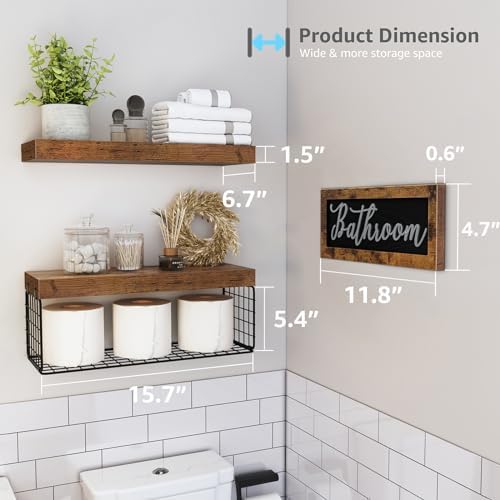 QEEIG ‎Bathroom Shelves with Decor Sign (Brown, 15.7") - Image 3