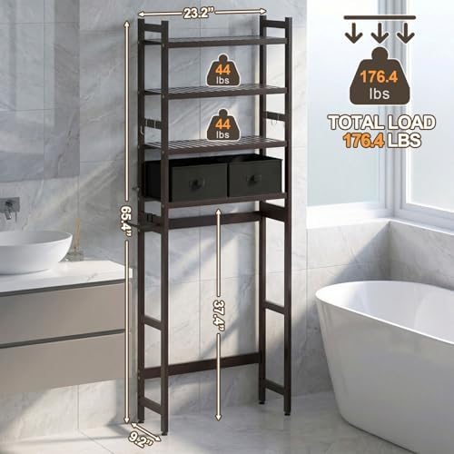 Homde Bathroom Over Toilet Storage Rack: Adjustable 4-Tier Bamboo (Brown) - Image 2