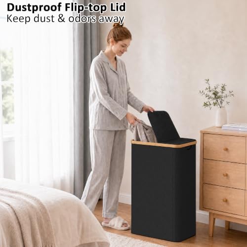 efluky Double Laundry Hamper with Lid and 2 Removable Bags, Black - Image 5