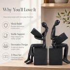 Iron Decorative Bookends for Heavy Books, Black Reading Couple Book Ends Decorative, Metal Thinker Bookends for Shelves Shelf Bookshelf Books Home Office Aesthetic or Book Lovers Gifts - Image 7