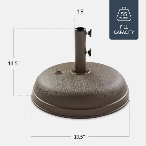 Best Choice Products Fillable Umbrella Base Stand Round Dome Plastic Patio Umbrella Base Stand, Pole Holder for Outdoor, Lawn w/ 55lbs Weight Capacity, Adjustment Knob - Brown - Image 2