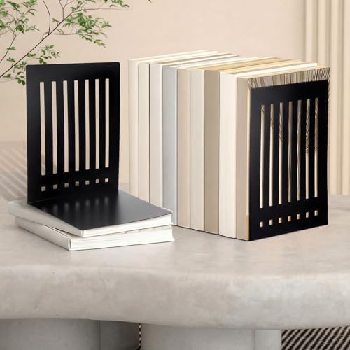 4 Pcs 8 Inch Heavy Duty Bookends Non-Skid Base, Black - Image 2