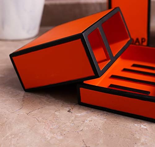 Hymmah Bathroom Accessories Set,Toothbrush Holder,Farmhouse Bathroom Decor,4 Pcs Resin Gift Set Apartment Necessities, Contain Toothbrush Cup,Soap Dispenser,Soap Dish,Tumbler Orange - Image 4