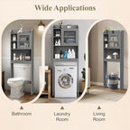 ZENY Over The Toilet Storage Cabinet, Bathroom Organizer with Adjustable Shelf and Double Doors, Freestanding Bathroom Space Saver Toilet Rack (Gray) - Image 3