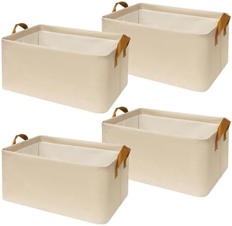 SNWDN 4 Pack Closet Cloth Storage Bins with Handles（ Beige 16.5''L x 11.8''W x 9.8''H） by Unknown