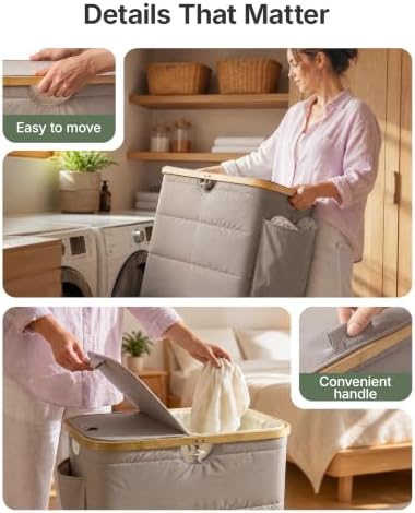 MIZATTO 2 Section Laundry Hamper with Lid, 140L Quilted Puffer Basket - Image 6