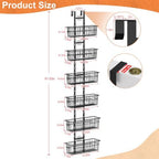 Hongtamoya Over The Door Organizer, Adjustable Hanging Door Organizer with 6 Wire Baskets 5 Hooks, Metal Behind The Door Storage for Pantry Closet Bedroom Bathroom Cabinet Kitchen Laundry Room, Black - Image 2