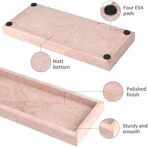 Marble Bathroom Vanity Tray, Pink/Cream Rose, 12"x 5" x1.2" - Image 3
